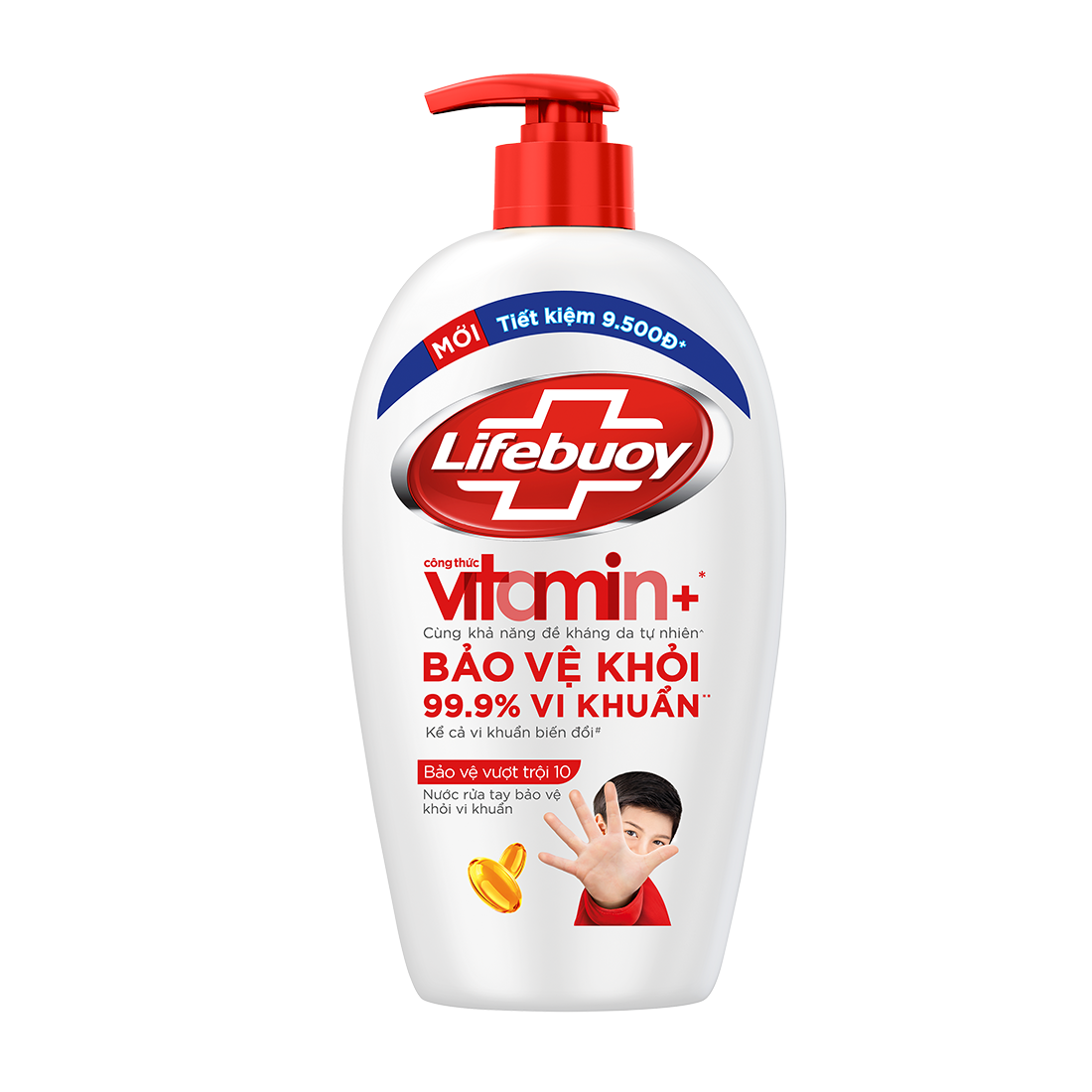 Chai vòi bơm Lifebuoy Vitamin+ Bảo Vệ Vượt Trội 10 450g màu trắng đỏ, ảnh sản phẩm AEONESHOP