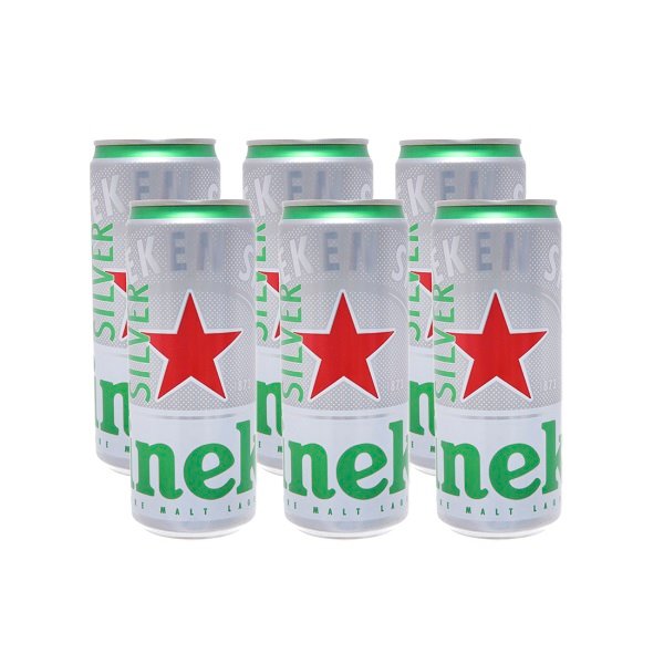 Lốc 6 lon bia Heineken bạc 330ml