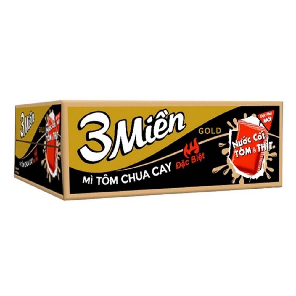 Thùng 30 gói mì 3 Miền Gold vị tôm chua cay 75g