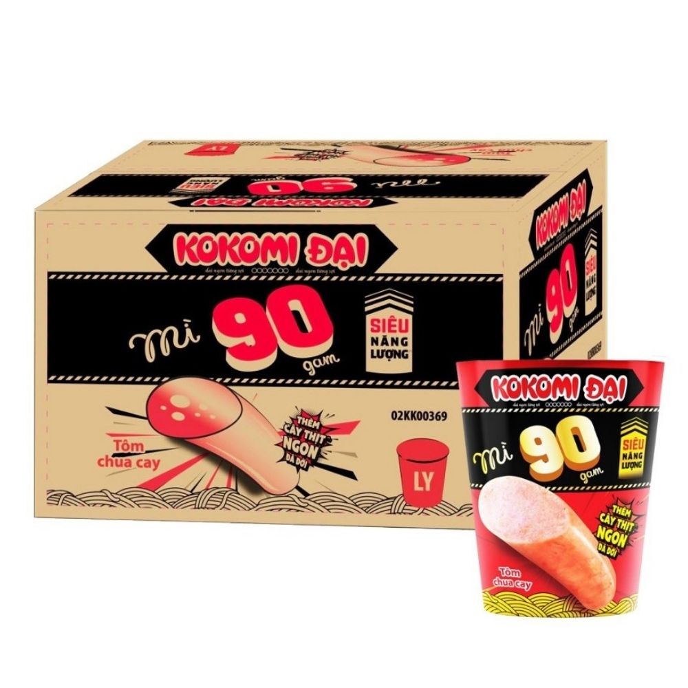 Thùng 24 ly mì Kokomi đại vị tôm chua cay 90g có cây thịt thật