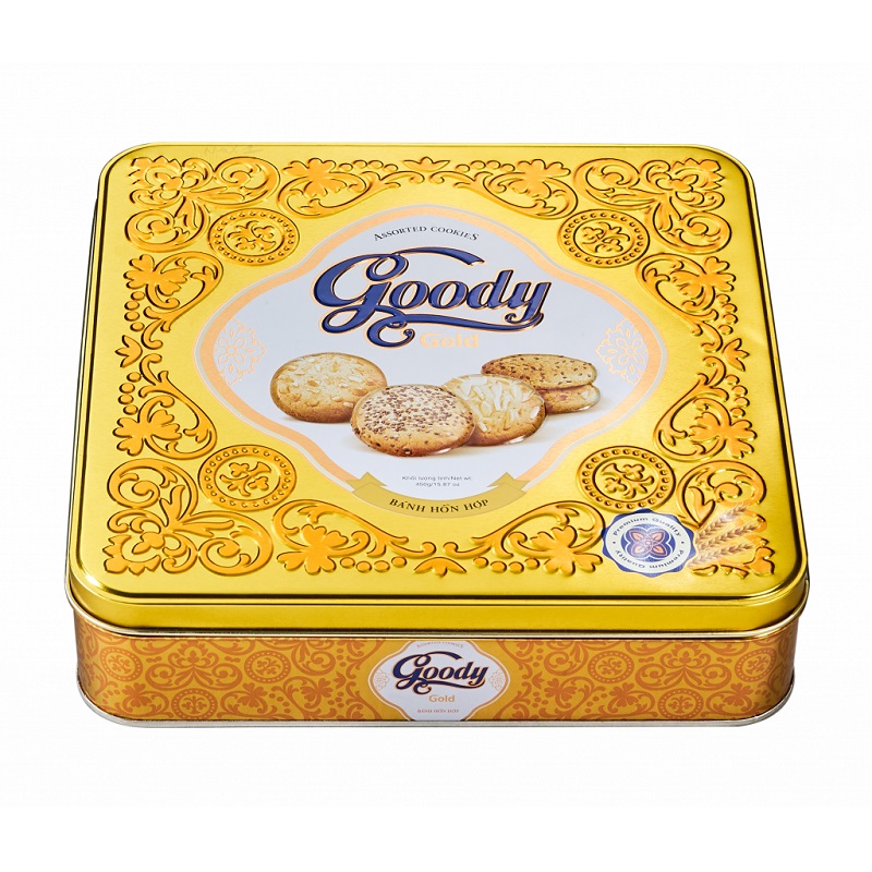 Bánh Goody Gold Bibica Cao Cấp Hộp Thiếc Vuông 450g
