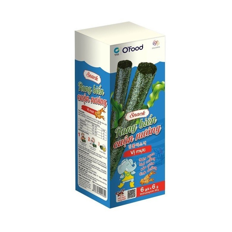 Snack Rong Biển Cuộn O'food Vị Mực Hộp 6 Gói x 6g
