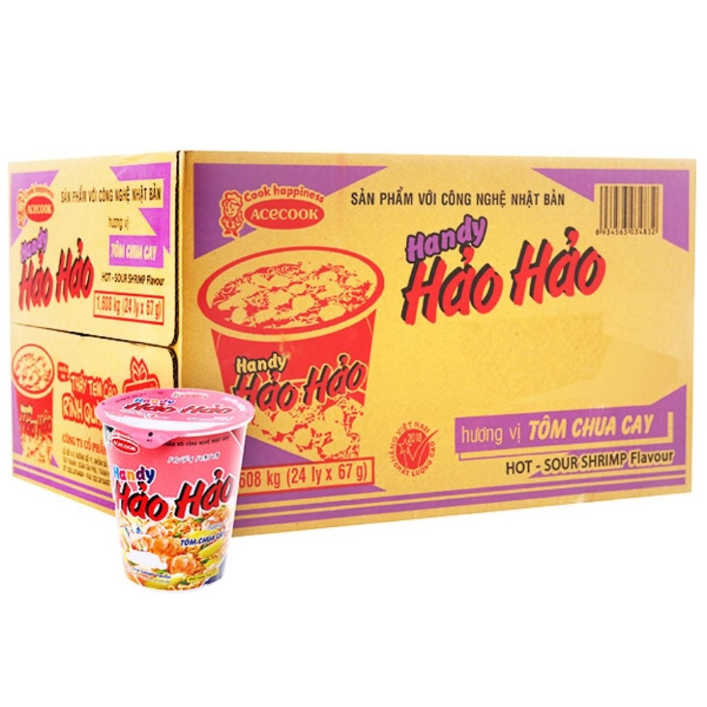 Thùng 24 ly mì Handy Hảo Hảo vị tôm chua cay 67g