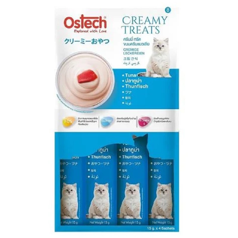 Hộp 4 Gói Súp Thưởng Cho Mèo Ostech Creamy Treats Vị Cá Ngừ x 15g