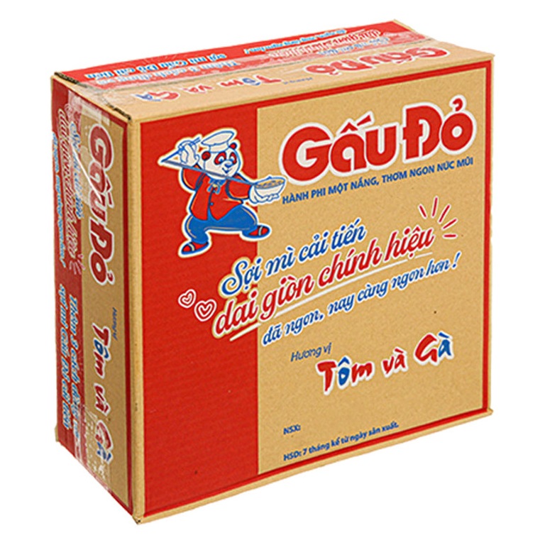 Thùng 30 gói mì Gấu Đỏ vị tôm và gà hành phi 63g