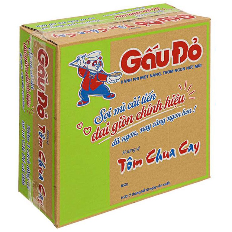 Thùng 30 gói mì Gấu Đỏ vị tôm chua cay 63g