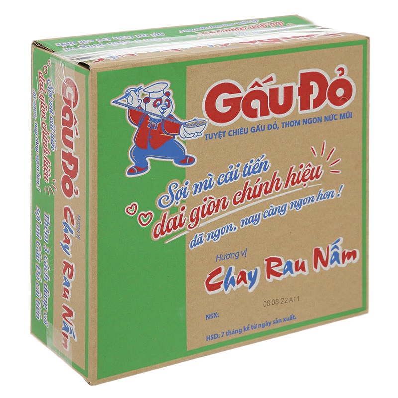 Thùng 30 gói mì Gấu Đỏ chay vị rau nấm 62g