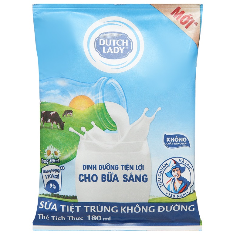 Dutch Lady Sữa Tươi Tiệt Trùng Cô Gái Hà Lan Không Đường 180ml