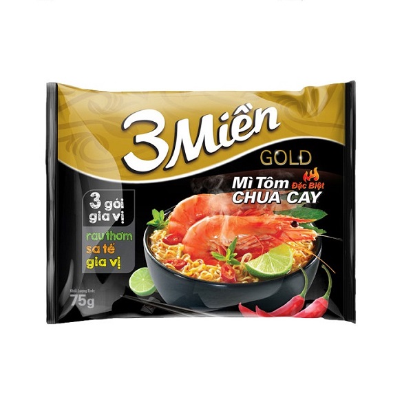 Mì 3 Miền Gold vị tôm chua cay gói 75g