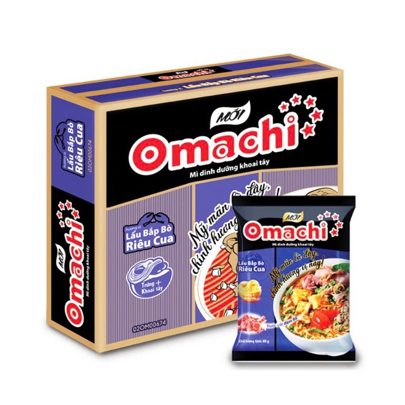 Thùng 30 gói mì Omachi vị lẩu bắp bò riêu cua 80g
