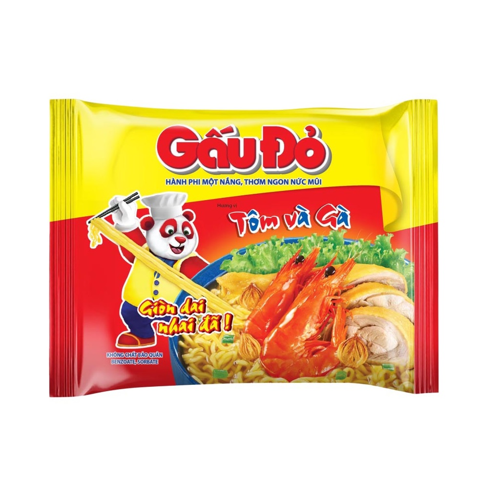 Mì Gấu Đỏ vị tôm và gà gói 64g