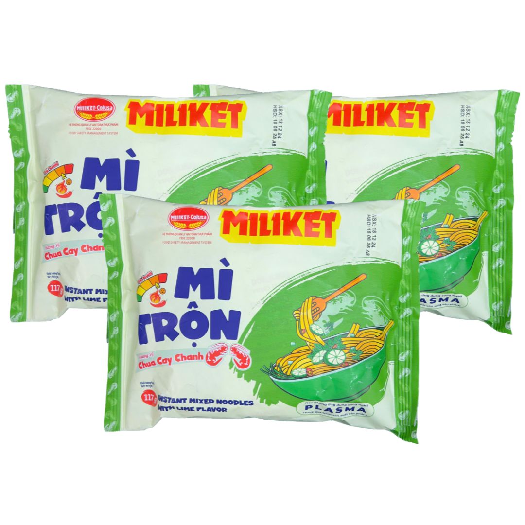 Thùng 16 gói mì trộn Miliket vị chua cay chanh gói 117g