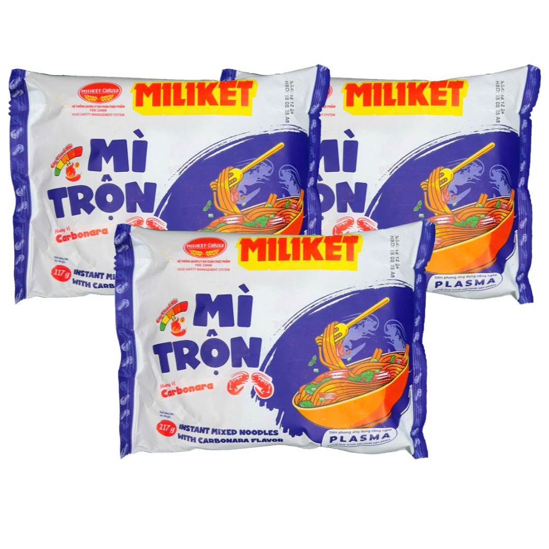 Thùng 16 gói mì trộn Miliket vị phô mai carbonara 117g