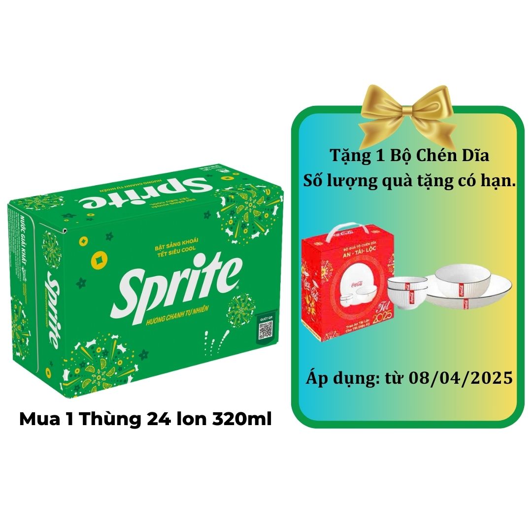 Thùng 24 Lon Nước Giải Khát Sprite Vị Chanh 320ml x 24 Lon