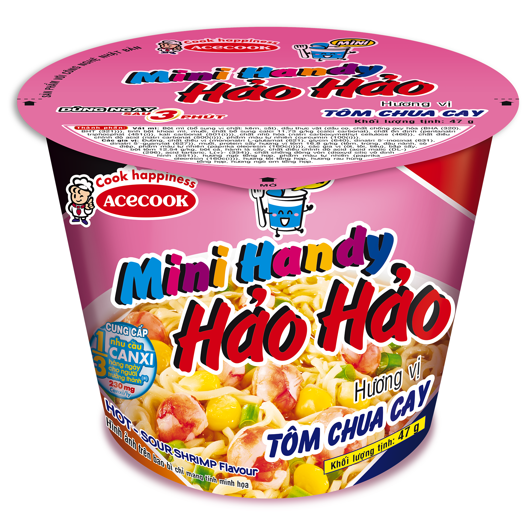 Mì Mini Handy Hảo Hảo vị tôm chua cay ly 47g