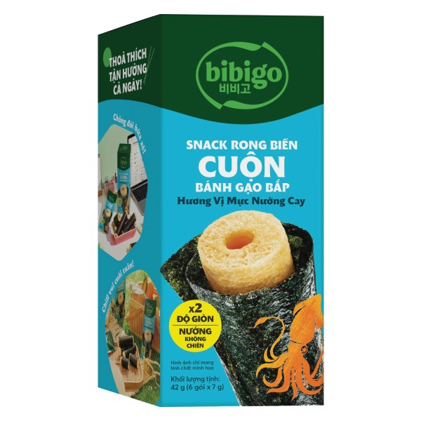 Snack Rong Biển Cuộn Bánh Gạo Bắp Hương Vị Mực Nướng Cay 42g