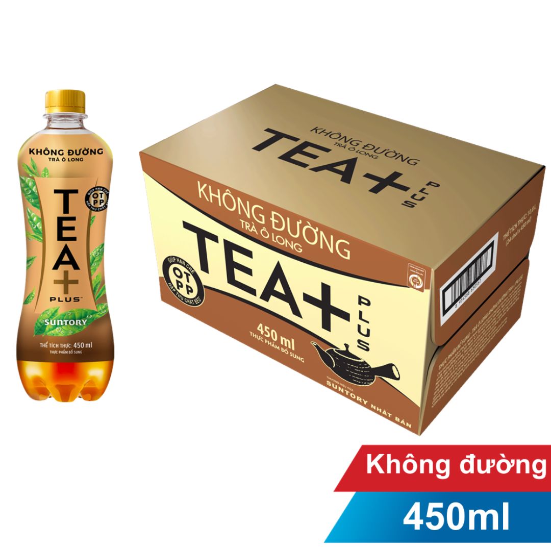 Thùng 24 Trà Olong Tea Plus Không Đường 450ml x 24 Chai