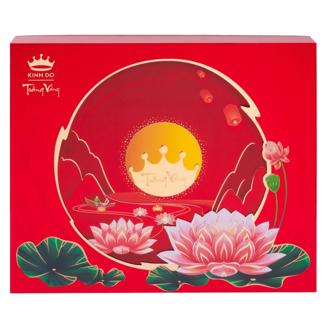 Bánh trung thu Kinh Đô Trăng Vàng Hồng Ngọc An Thịnh màu đỏ hộp 4 cái 160g