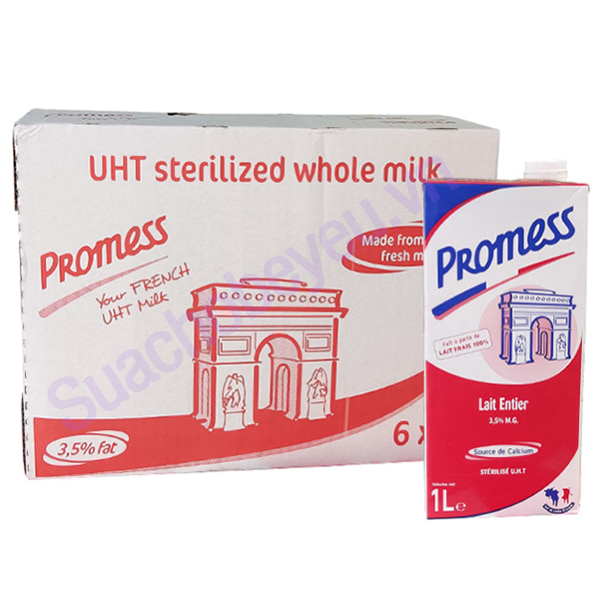 Thùng 6 hộp sữa tươi tiệt trùng nguyên kem Promess 1L chính hãng, giá tốt