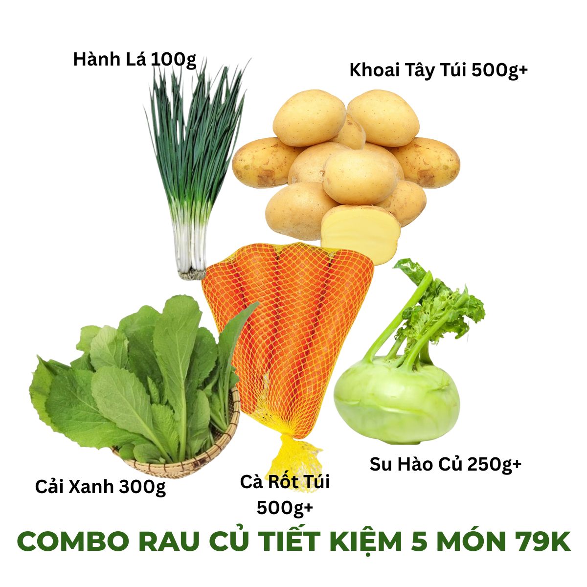 Combo Rau Củ Tiết Kiệm 1 79K (300g Cải Bó Xôi, 100g Hành Lá, 500g Túi ...