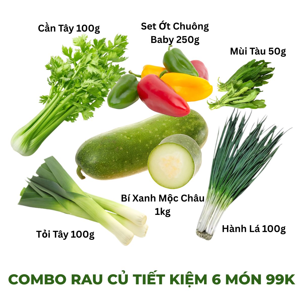 Combo Rau Củ Tiết Kiệm 1 99k (1.5kg Bí Xanh Mộc Châu, 100g Hành Lá ...