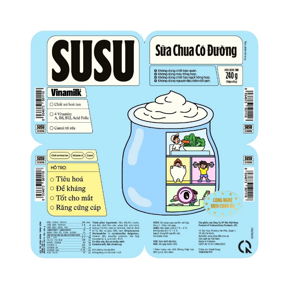 Lốc 4 Hộp Sữa Chua Ăn Có Đường Susu 60g
